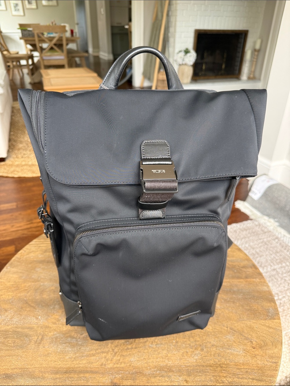 NWT Tumi Black Nylon Roll-Top Backpack with Front Zip Pocket